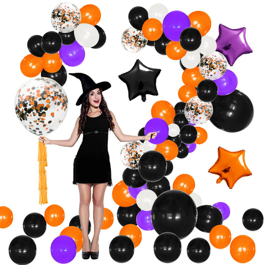 108-Piece Halloween Balloon Arch Kit – Black & Orange Confetti