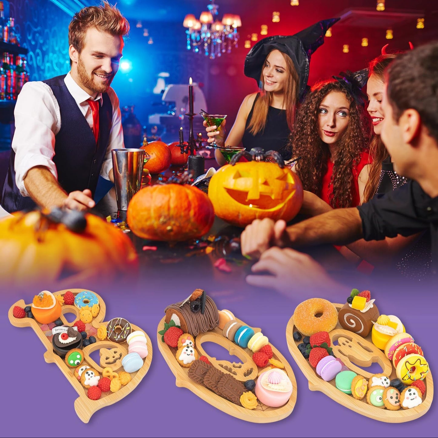 3-Piece Wooden Halloween Boo! Charcuterie Board Set