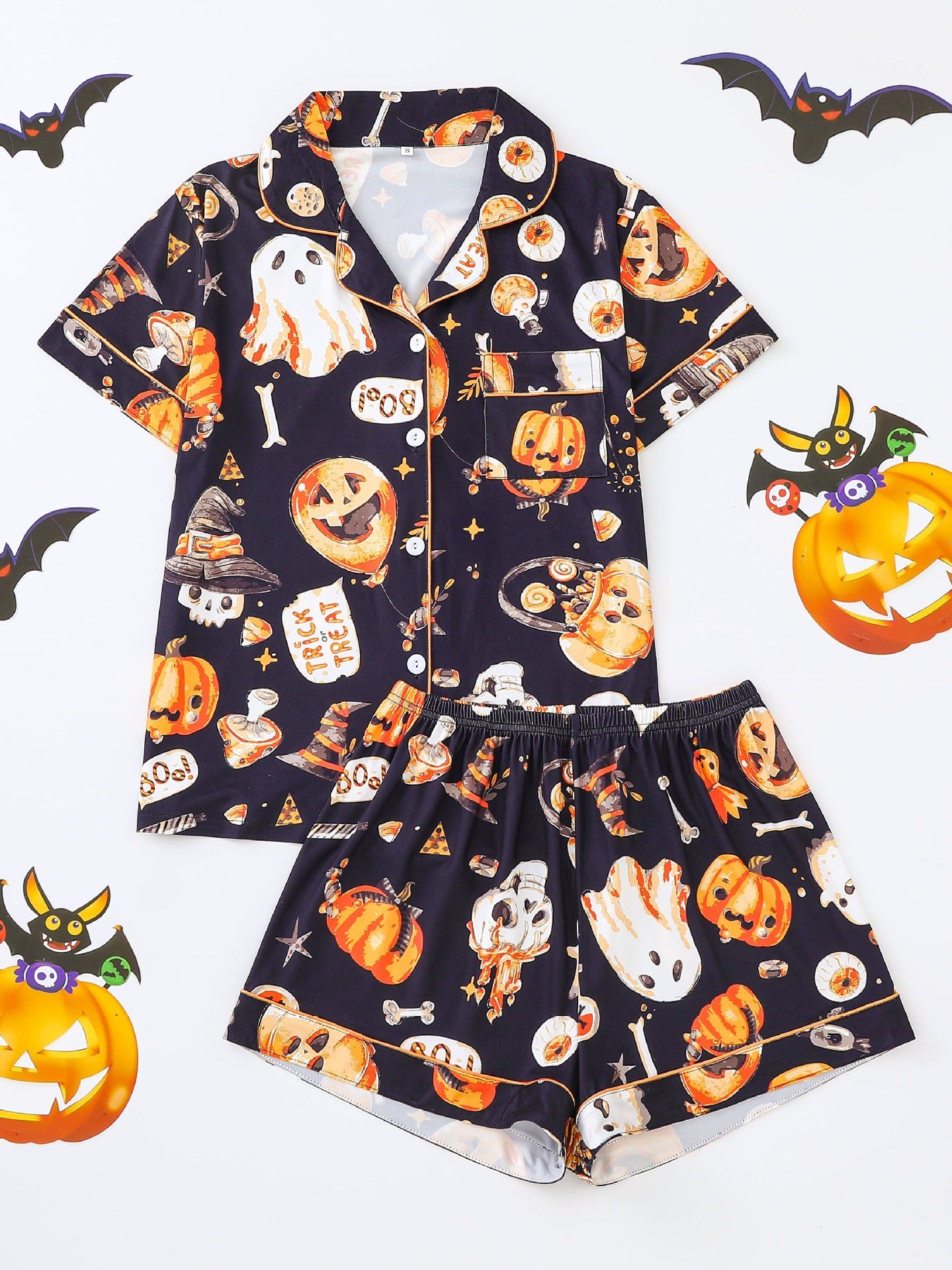 Comfy Short Sleeve Halloween Skull Pajamas Set