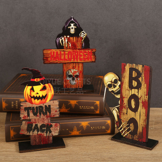 Cross-border retro Halloween skull desktop ornaments Ghost Festival cross creative decorative ornaments wooden holiday decorations