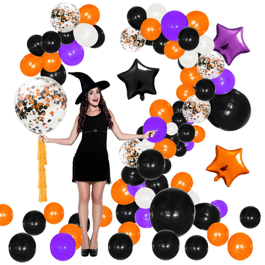 108-Piece Halloween Balloon Arch Kit – Black & Orange Confetti