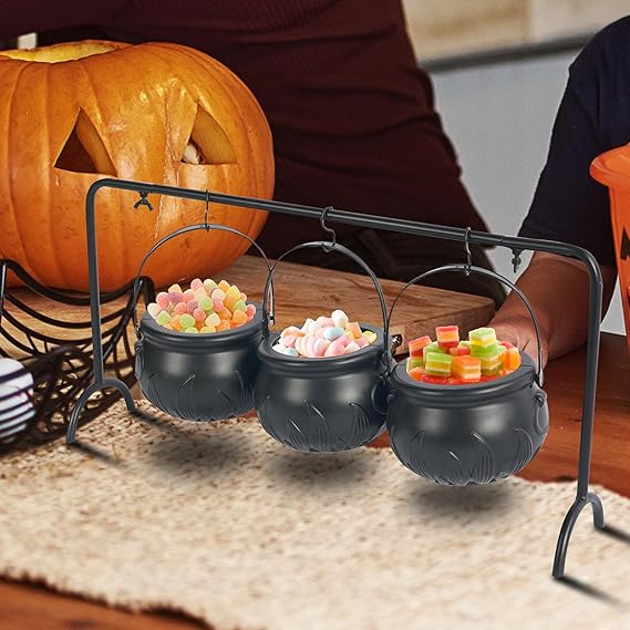 3 Piece Candy Buckets- Halloween Witch Cauldron Bowl Set