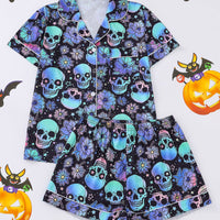 Comfy Short Sleeve Halloween Skull Pajamas Set