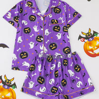Comfy Short Sleeve Halloween Skull Pajamas Set