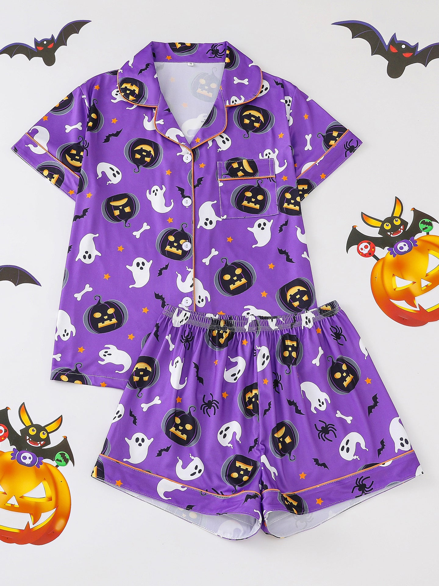 Comfy Short Sleeve Halloween Skull Pajamas Set