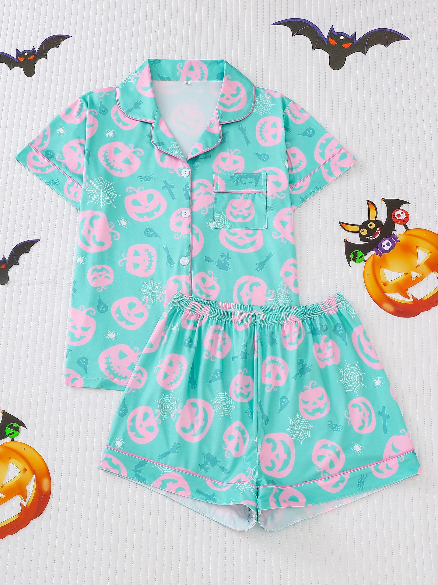 Comfy Short Sleeve Halloween Skull Pajamas Set