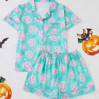 Comfy Short Sleeve Halloween Skull Pajamas Set
