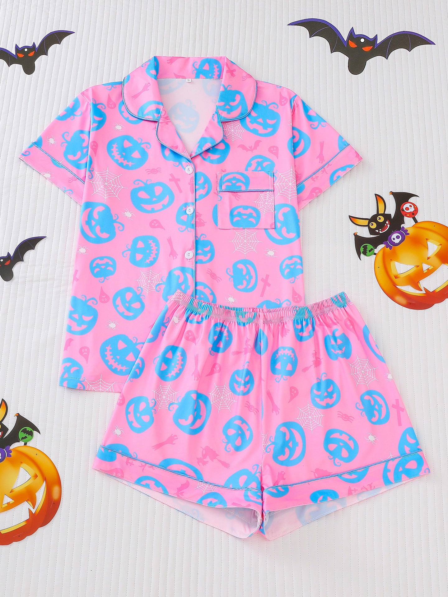 Comfy Short Sleeve Halloween Skull Pajamas Set