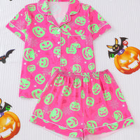 Comfy Short Sleeve Halloween Skull Pajamas Set