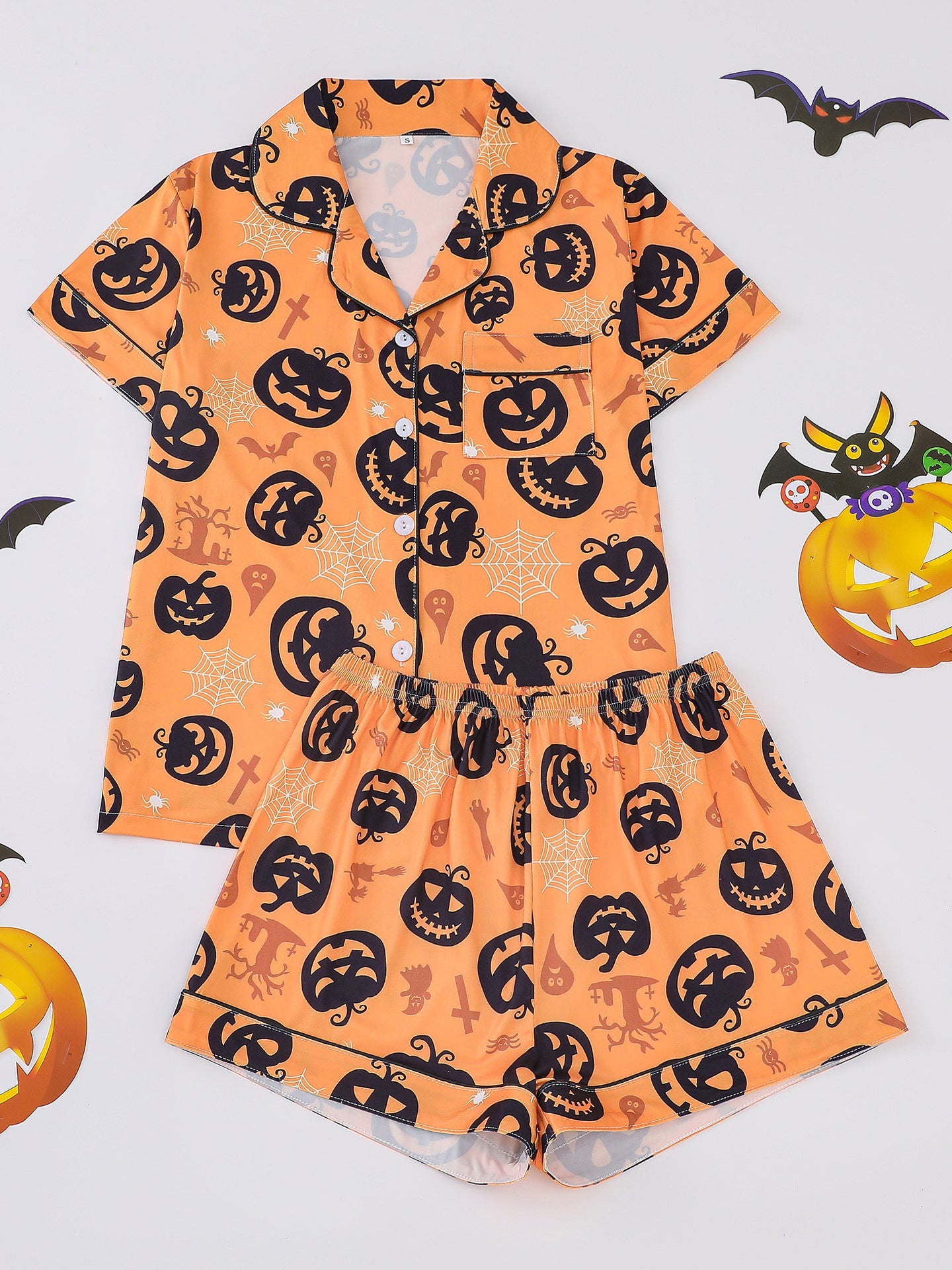 Comfy Short Sleeve Halloween Skull Pajamas Set