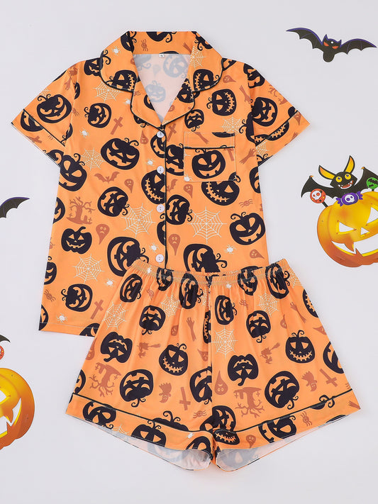 Comfy Short Sleeve Halloween Skull Pajamas Set