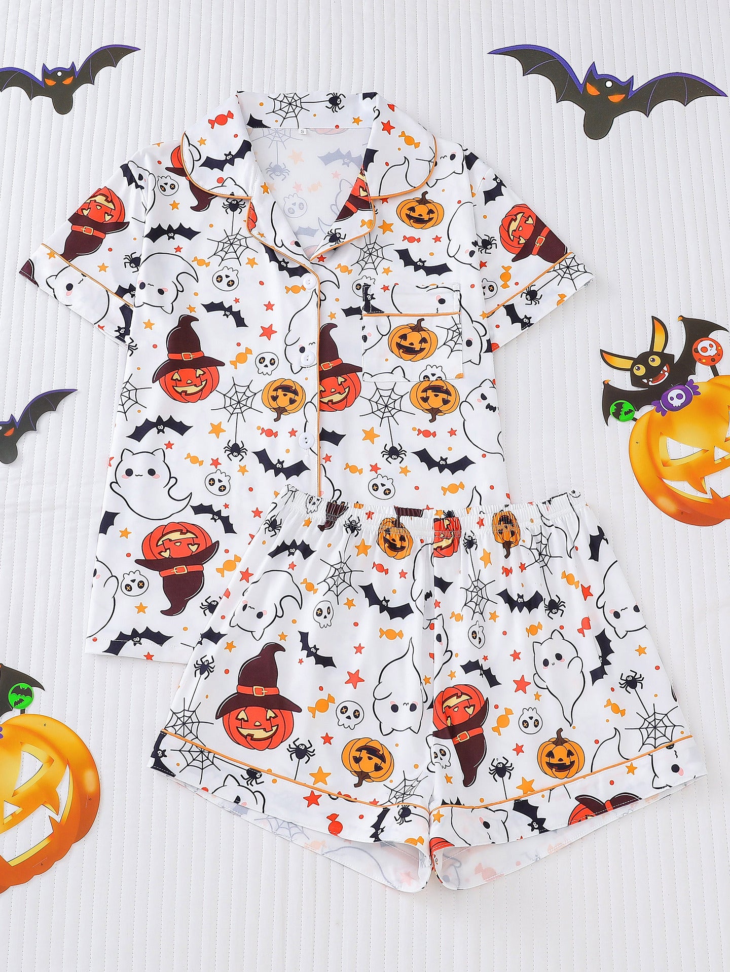 Comfy Short Sleeve Halloween Skull Pajamas Set