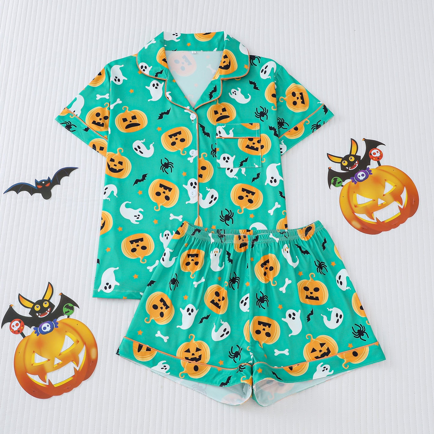 Comfy Short Sleeve Halloween Skull Pajamas Set