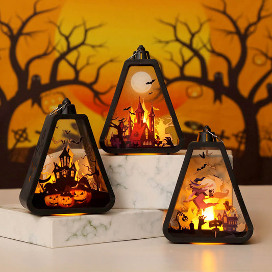 Halloween Lantern Decoration Set – 3 Assorted Mini Desktop Lanterns